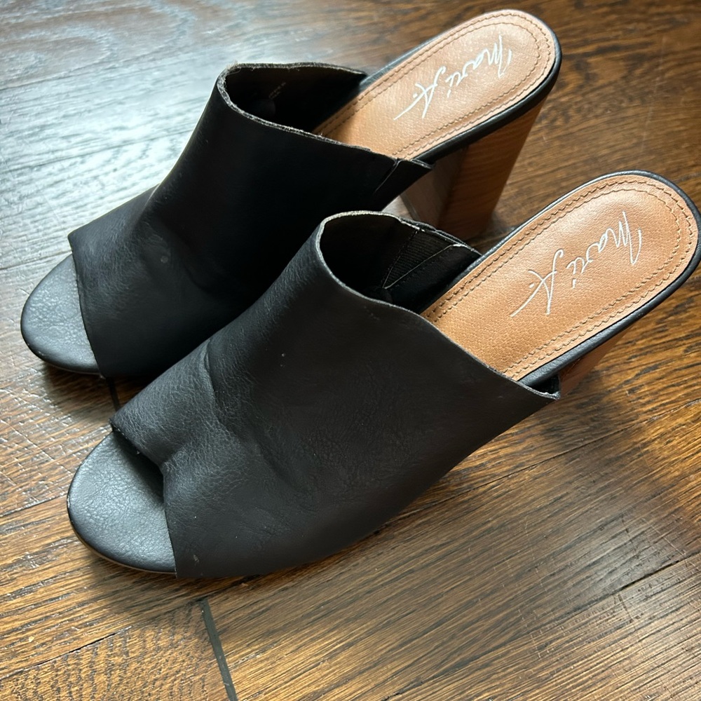 Black Pleather Mules by Mari A.